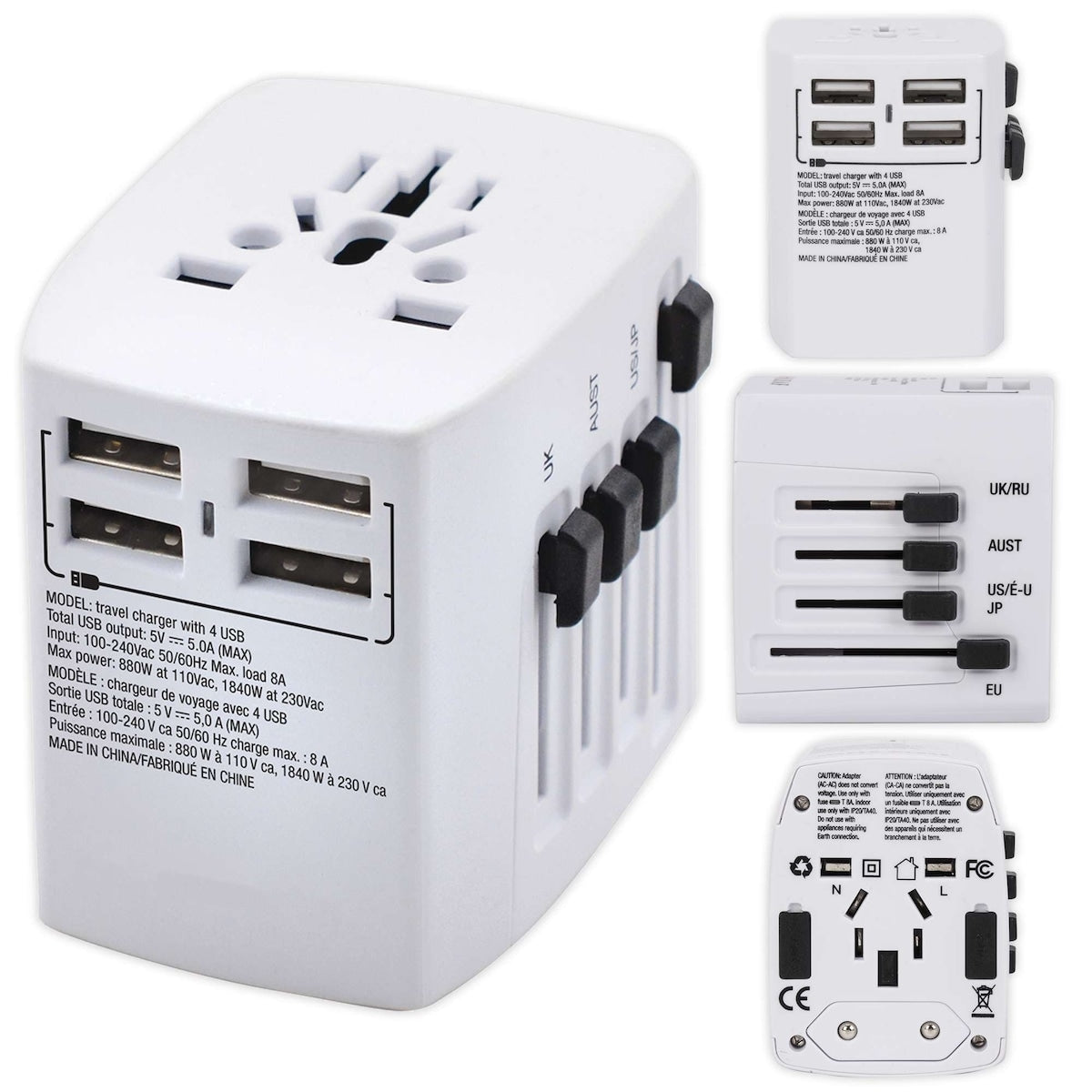 Quo Beauty Universal Travel Adaptor W/3 USB Port Type C