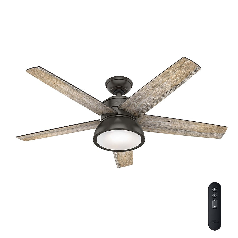 Hunter Abernathy 52-in Noble Bronze Indoor Ceiling Fan with Light and Remote (5-Blade)