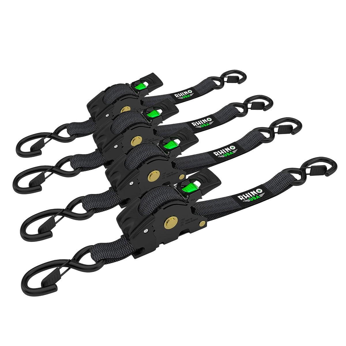 Rhino Usa Retractable 1x10 Ratchet Straps 4pk