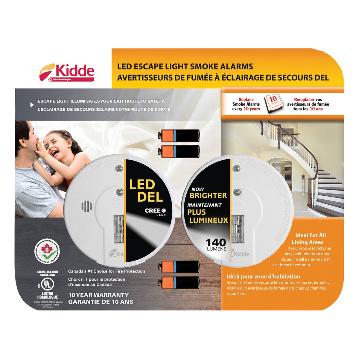 Kidde Battery Operated Smoke Alarm with Safety Light, 2-pack