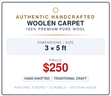 Authentic Handcrafted Woolen Carpet 3 x 5 ft