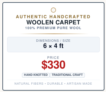 Authentic Handcrafted Woolen Carpet 6 x 4 ft