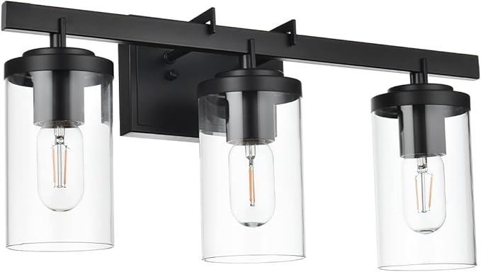 LauxaL Black Vanity Light 3 Lights Modern Bathroom Light Fixtures Over Mirror with Clear Glass