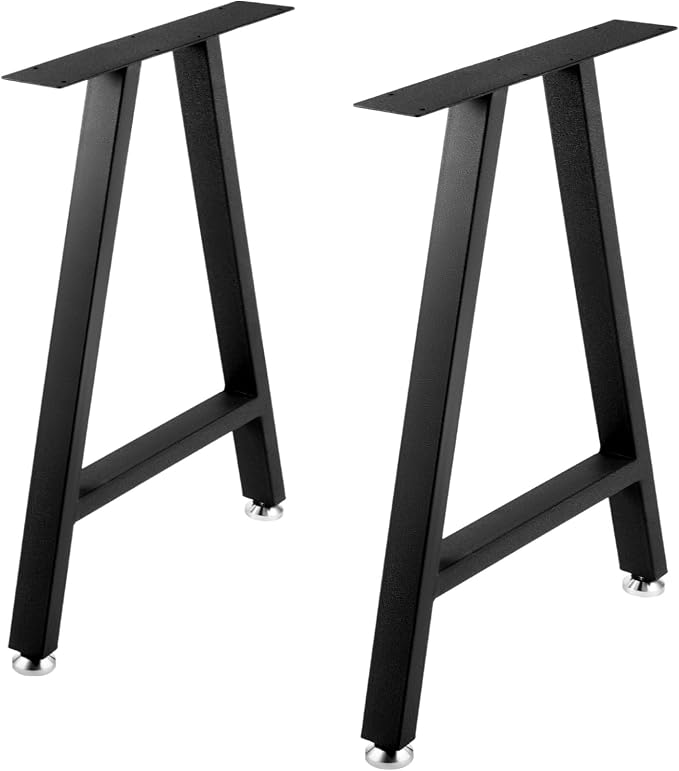 VEVOR Metal Table Legs 28 x 17.7 inch A-Shaped Desk Legs Set of 2 Heavy Duty Bench Legs Rustic Metal Furniture Legs Wrought Iron Coffee Table Legs Home DIY for Dining Table w/Floor Protectors Black
