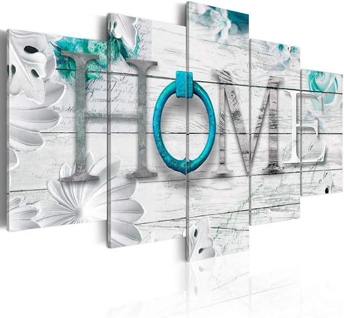 Dreamy Home 5 Panels Turquoise Canvas Print Painting Modern Wall Art Decoration