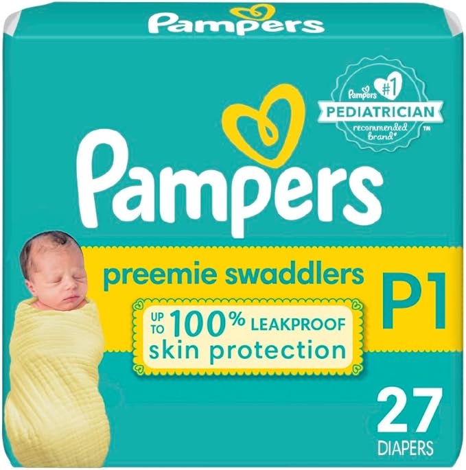 Pampers Newborn Diapers Size Preemie Swaddlers, 27 Count, Jumbo Pack