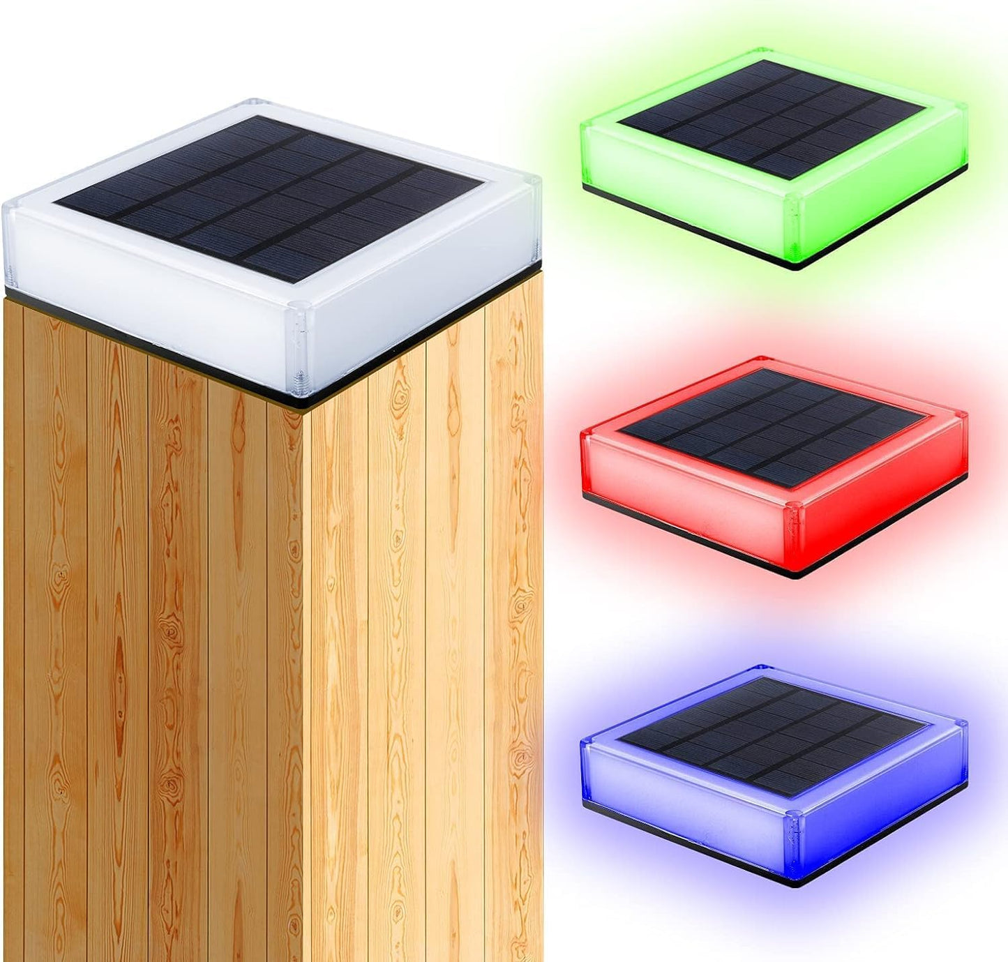 4 Pack Solar Post Lights RGB Changing Outdoor Post Cap Light Solar Powered Caps Light for Fence Deck or Patio, IP67 Waterproof Solar lamp Post Light