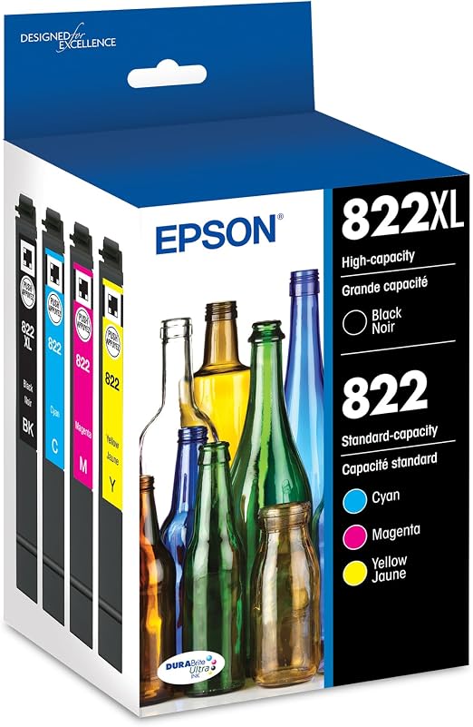 EPSON 822 DURABrite Ultra Ink High Capacity Black & Standard Color Cartridge Combo Pack (T822XL-BCS) Works with Workforce Pro WF-3820,3823, 4820, 4830, 4833, 4834