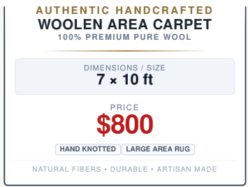 Authentic Handcrafted Woolen Carpet 7 x 10 ft