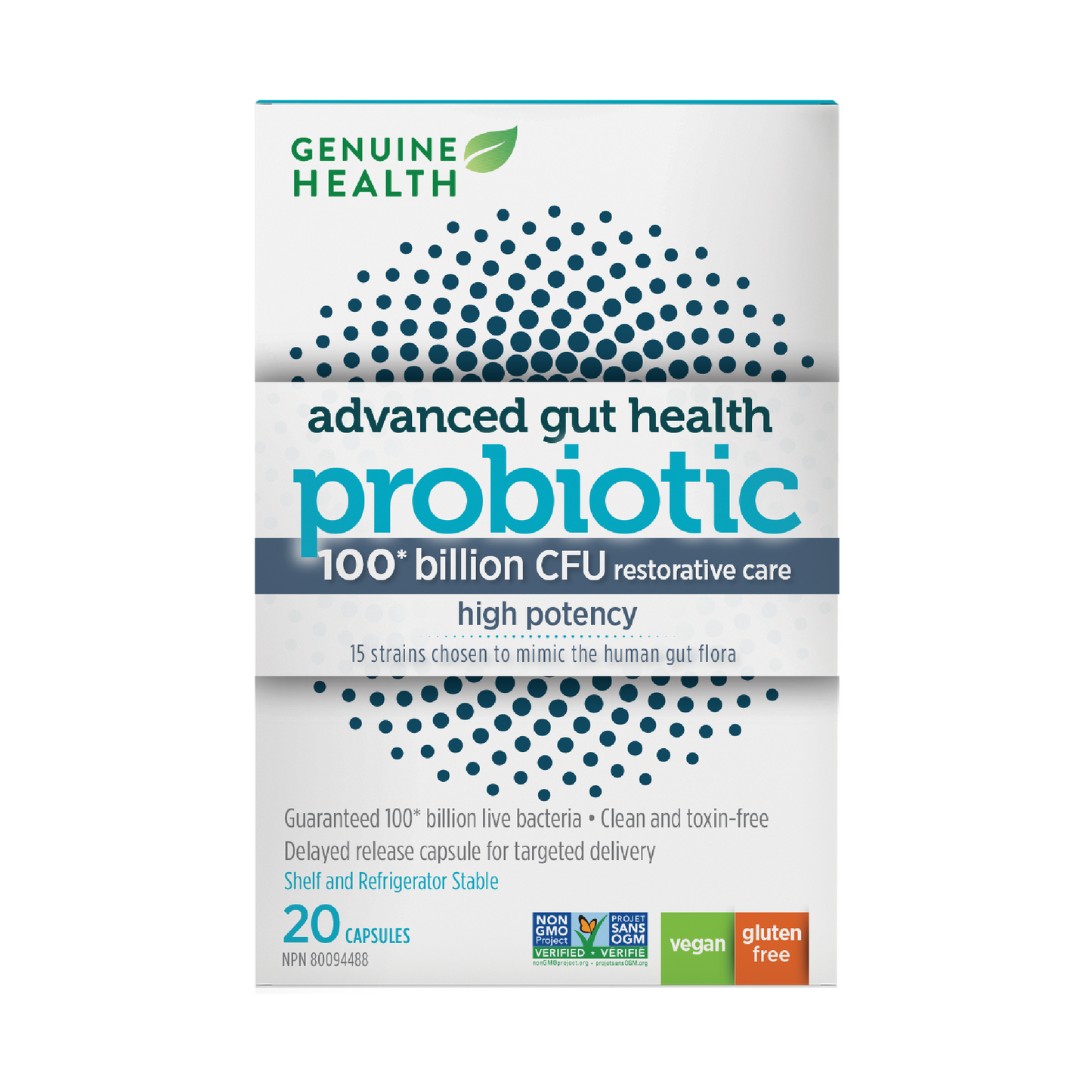 Genuine Health 100B Probiotic high-potency formula,20 capsules