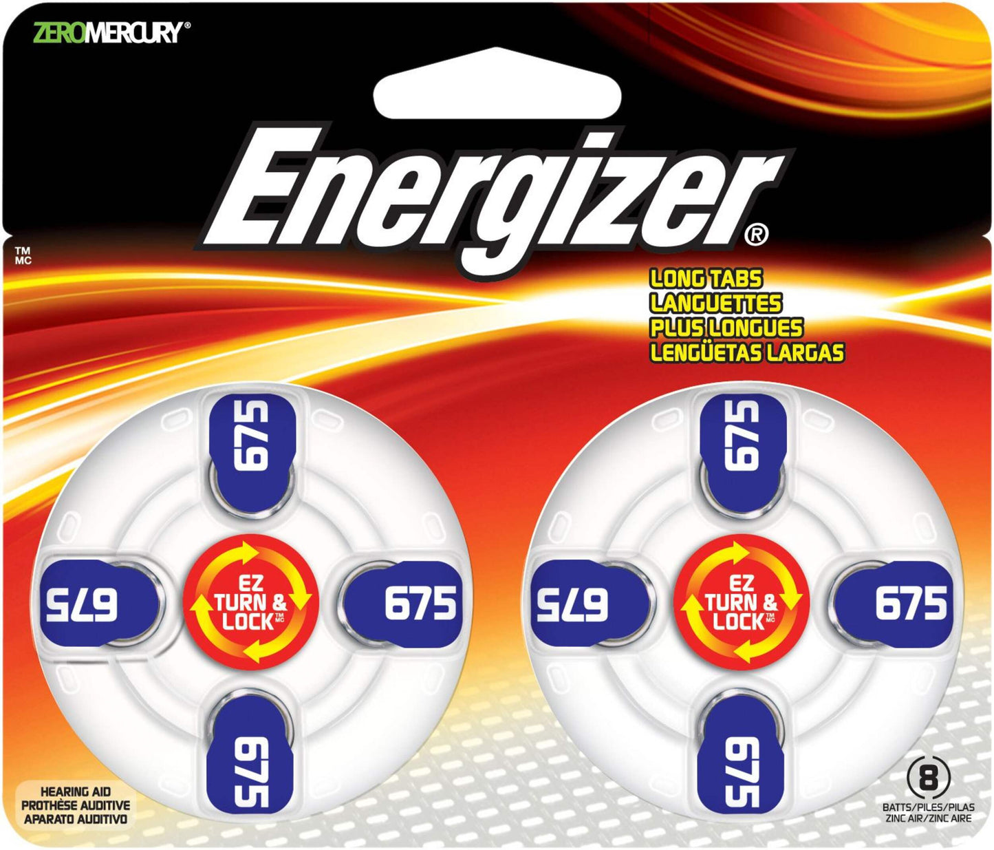 Energizer Ez Turn & Lock Size 675, 8-Pack, Blue, Pack of 8 batteries