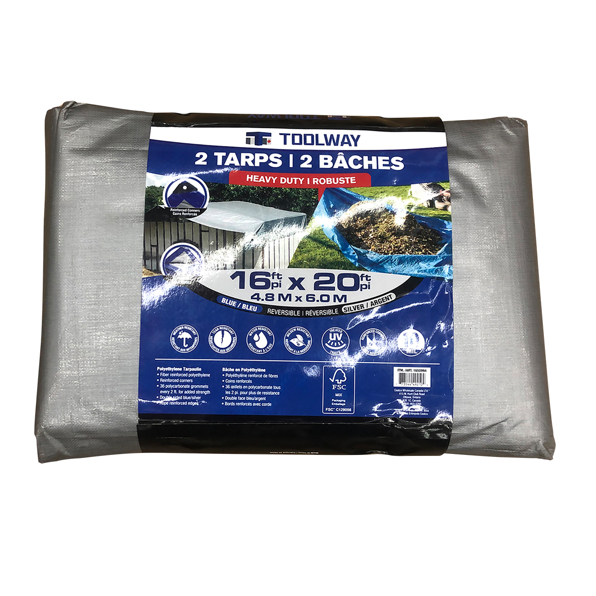 Toolway 16 ft. × 20 ft. Reversible Tarp Blue/Silver, 2-pack