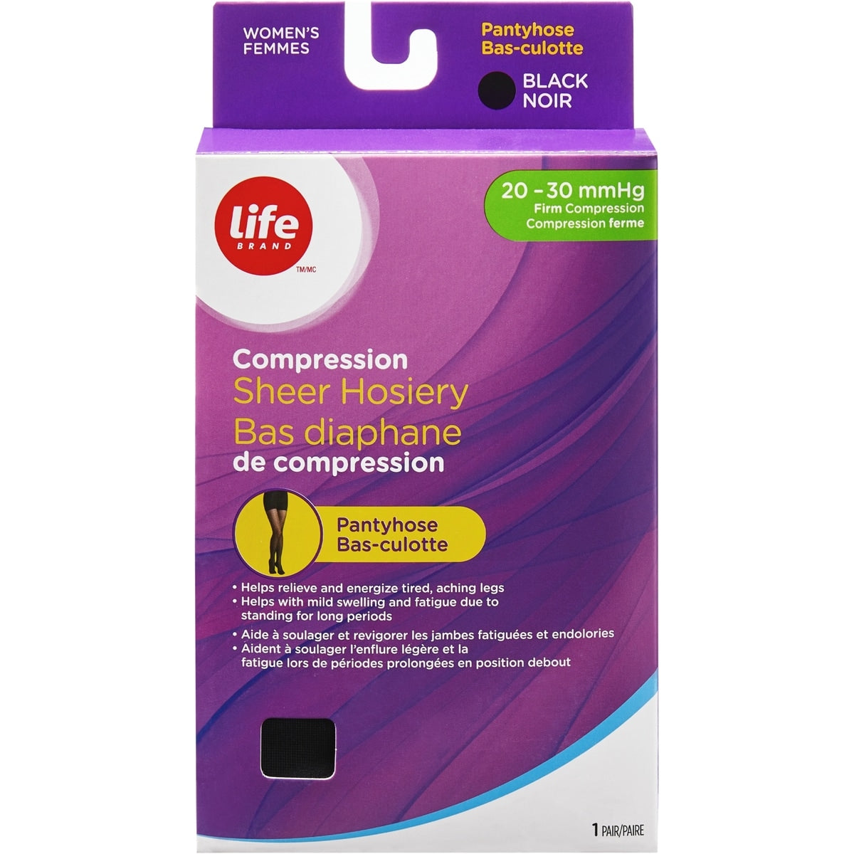 Life Brand Sheer Hosiery Pantyhose Black X Large 20-30 mmHg Compression