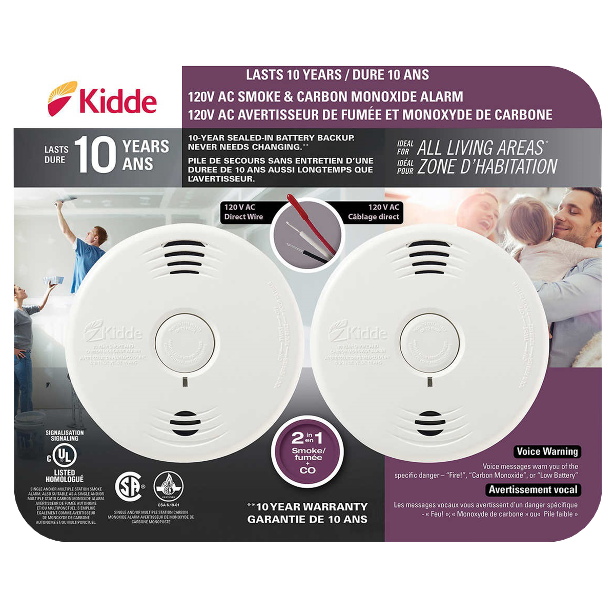 Kidde 120V AC Smoke Alarm & Carbon Monoxide Alarm (2 Pack)