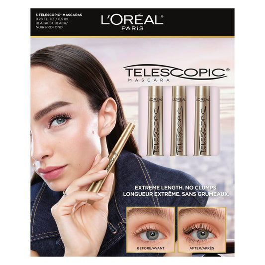 L'oreal Telescopic Mascara
3 X 8 Ml (0.27 Fl. Oz)