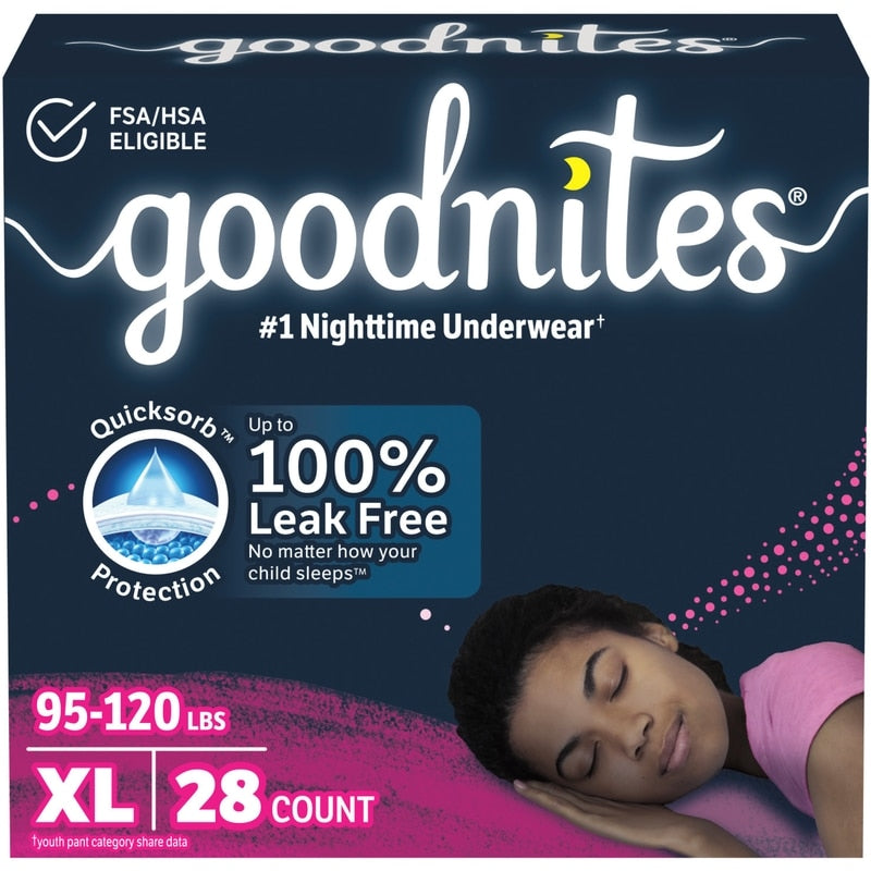 Goodnites Girls Nighttime Bedwetting Underwear, XL (95-140+ lbs) 28 Ct