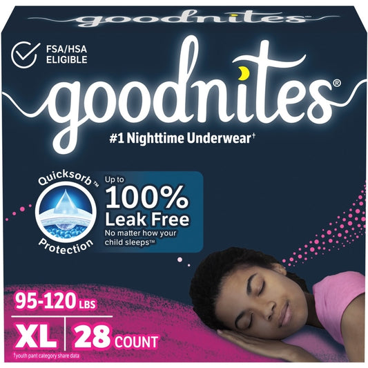 Goodnites Girls Nighttime Bedwetting Underwear, XL (95-140+ lbs) 28 Ct