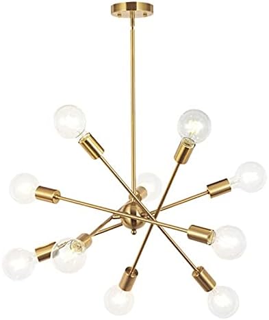 Modern Sputnik Chandelier Lighting 10 Lights with Adjustable Arms Mid Century Brushed Brass Pendant Lighting for Foyer Living Room Kitchen