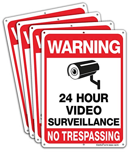 4-Pack Video Surveillance Sign, No Trespassing Metal Reflective Warning Sign, 10"x 7"