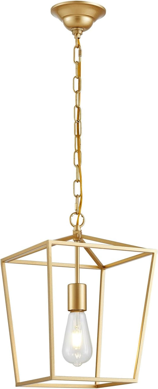 ANJIADENGSHI Lantern Pendant Light Lantern Iron Cage 1 E26 Bulbs Gold Chandelier for Dining Room Kitchen(Bulbs Not Included)