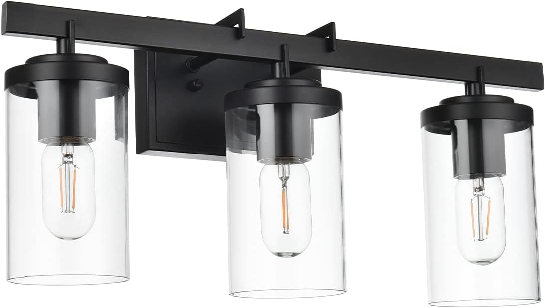 Ascher Bathroom Vanity Light Fixtures, 3 Light Wall Sconces Lighting with Clear Glass Shade, Brushed Nickel Wall Lights for Mirror, Kitchen, Living Room, Gallery, E26 Base (Bulbs Not Included)