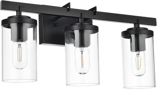 LauxaL Black Vanity Light 3 Lights Modern Bathroom Light Fixtures Over Mirror with Clear Glass