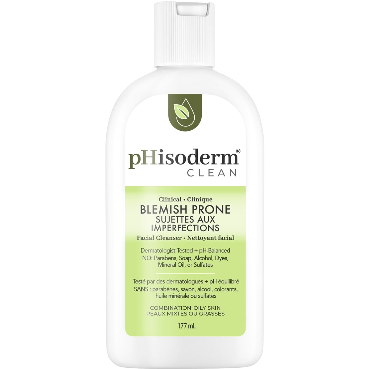 pHisoderm CLEAN Facial cleanser for blemish-prone skin with salicylic acid and hyaluronic acid, paraben-free, soap-free, mineral oil-free 177ml