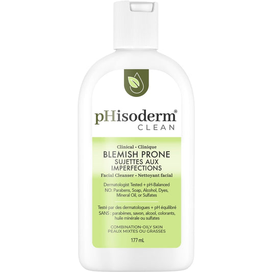 pHisoderm CLEAN Facial cleanser for blemish-prone skin with salicylic acid and hyaluronic acid, paraben-free, soap-free, mineral oil-free 177ml