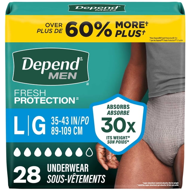 Depend Fresh Protection Incontinence Underwear for Men, Adult Diapers, L, 28 Count