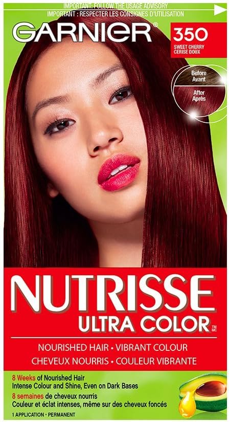 Garnier Nutrisse Ultra Color, Permanent Hair Dye, 350 Sweet Cherry, Vibrant Colour, Silky and Smooth Hair Enriched With Avocado Oil, 1 Applicatio