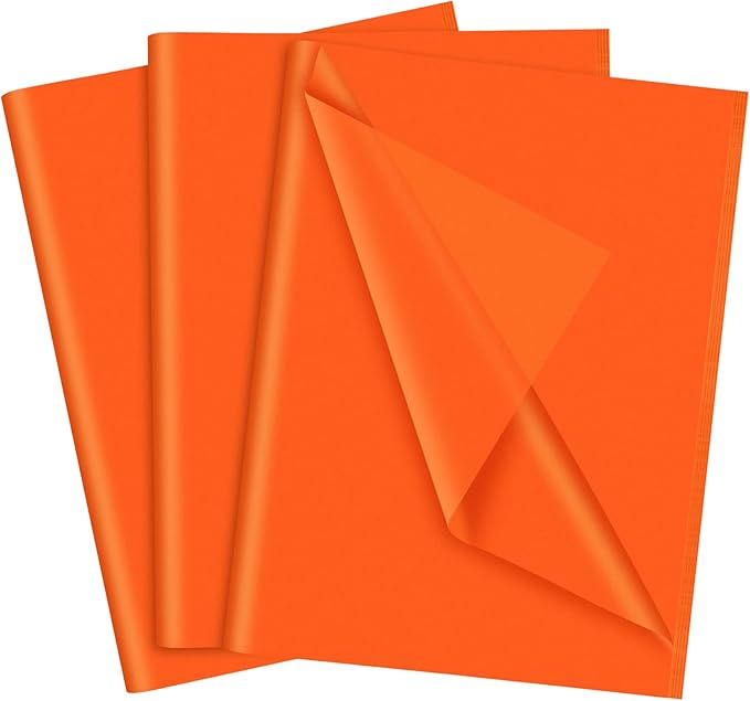 NEBURORA 60 Sheets Orange Tissue Paper for Gift Bags - 14" x 20" for Craft Wrapping Birthday Wedding Halloween Party (Orange) (2003-60 Pieces)