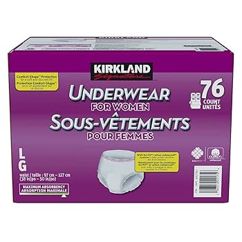 Kirkland Signature protective underwear for women, Large, 76 Count