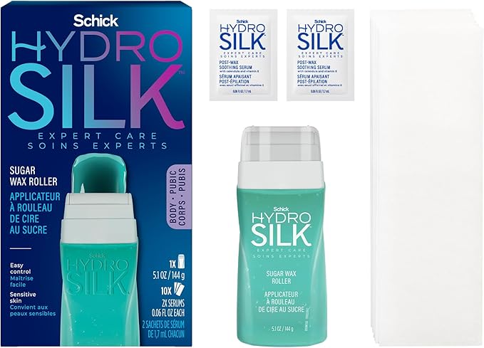 Schick Hydro Silk Sugar Wax Roller for Body + Pubic Hair Removal | Roll On Wax Kit for Body and Bikini Line Hair Removal