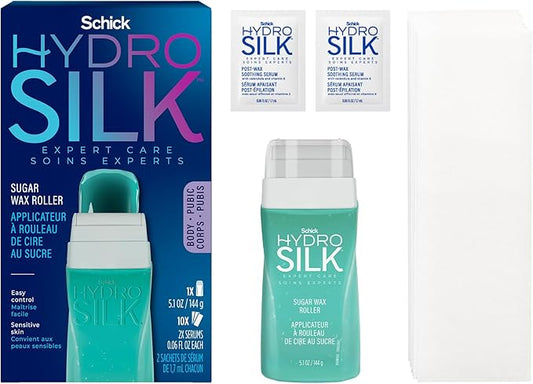 Schick Hydro Silk Sugar Wax Roller for Body + Pubic Hair Removal | Roll On Wax Kit for Body and Bikini Line Hair Removal