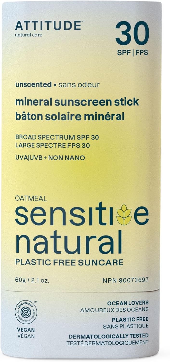 ATTITUDE Mineral Sunscreen Stick for Sensitive Skin, SPF 30