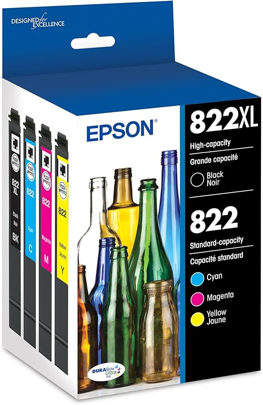 EPSON 822 DURABrite Ultra Ink High Capacity Black & Standard Color Cartridge Combo Pack (T822XL-BCS) Works with Workforce Pro WF-3820,3823, 4820, 4830, 4833, 4834