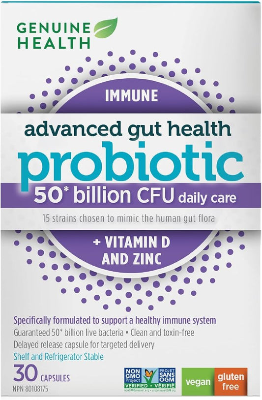 Genuine Health Advanced Gut Health Probiotic 50 Billion with Vitamin D & Zinc