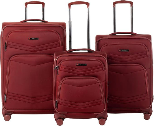 AIR CANADA Central Deluxe Softside, 3 Piece Spinner Rolling, 28 Inch & 24 Inch Suitcases and Carry on (Burgundy)