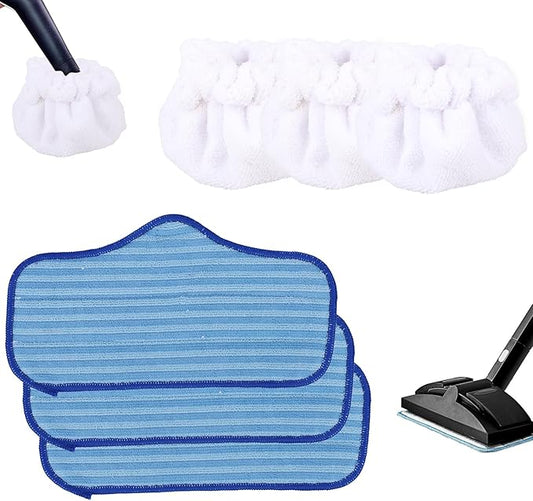 6pcs Reusable Steam Cleaner Accessories,: 3 Blue Microfiber Cleaning Pads & 3 Triangle Bonnets Double-Layer Mop Cloth for Dupray Steam Cleaners Replacement