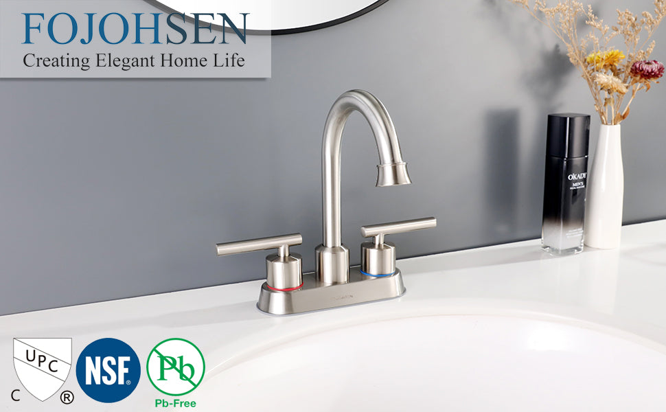 FOJOHSEN 4 Inch 2 Handle Centerset Bathroom Sink Faucet Stainless Steel Lavatory Basin Mixer Tap