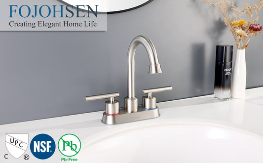 FOJOHSEN 4 Inch 2 Handle Centerset Bathroom Sink Faucet Stainless Steel Lavatory Basin Mixer Tap
