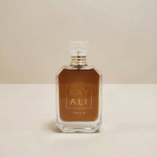 Perfume bottle labeled 'KAY ALI' on a beige background