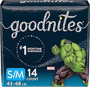 Good Night Underwear, Size S/M, 43-68 lbs, 14 Count Hulk
