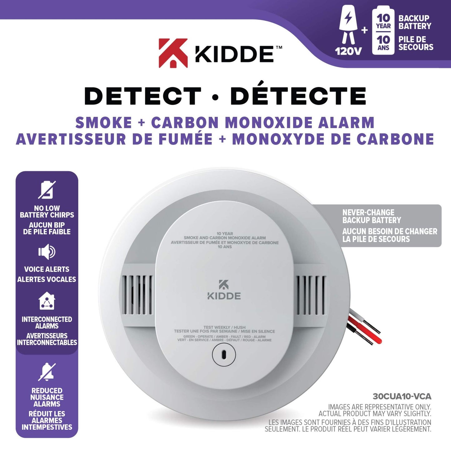 Kidde Worry-Free 120V Hardwired Talking Smoke & Carbon Monoxide (CO) Alarm with 10-Year Sealed Battery & Voice Alerts