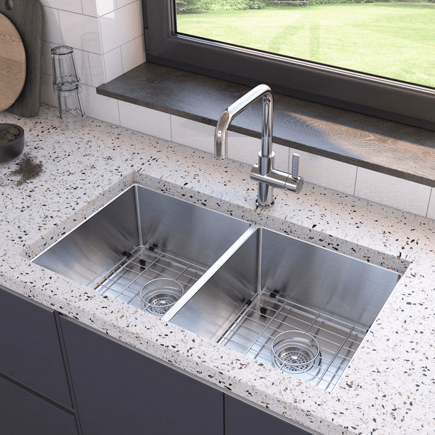 Artika Balnea 10° Undermount 2-Hole Stainless Steel Double Bowl Sink