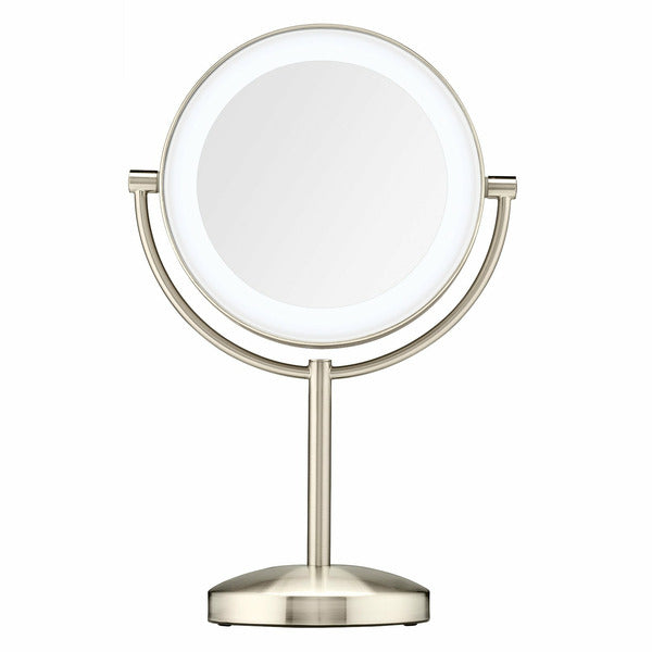 1x/10x Brushed Satin Nickel Lighted Makeup Mirror