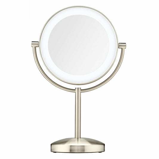 1x/10x Brushed Satin Nickel Lighted Makeup Mirror