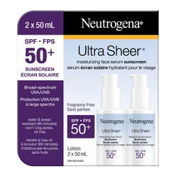 Neutrogena Ultra Sheer Moisturizing Face Serum Sunscreen SPF 50+, 2 x 50 mL