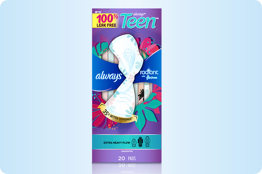 Always Radiant Teen Pads, Size 3, Extra Heavy, Unscented, 20 CT