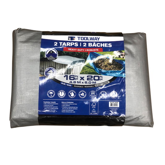 Toolway 16 ft. × 20 ft. Reversible Tarp Blue/Silver, 2-pack